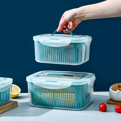 5-Piece Fridge Storage Container Set with Plastic Strainer for Fruits & Vegetables