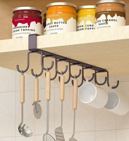Multifunctional Kitchen Stand Rack – Metal Organizer with 12 Hooks for Mugs, Cookware & Serving Utensils