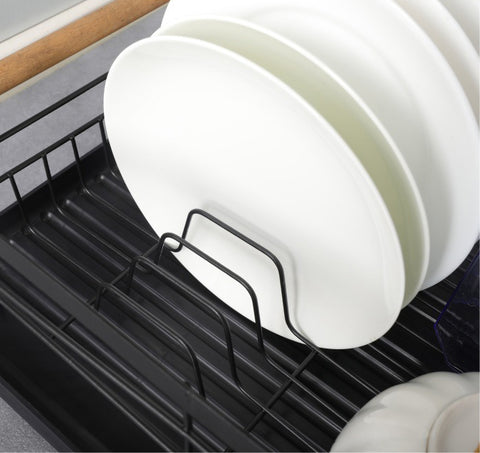 Dish Drainer Rack with Beechwood Handles – Black, Rust-Resistant