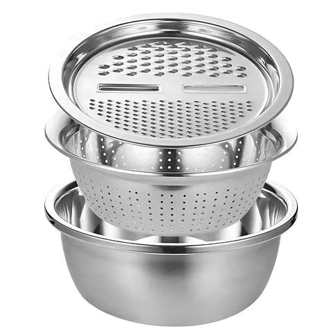 3-Piece Stainless Steel Set – Mixing Bowl, Strainer & Grater
