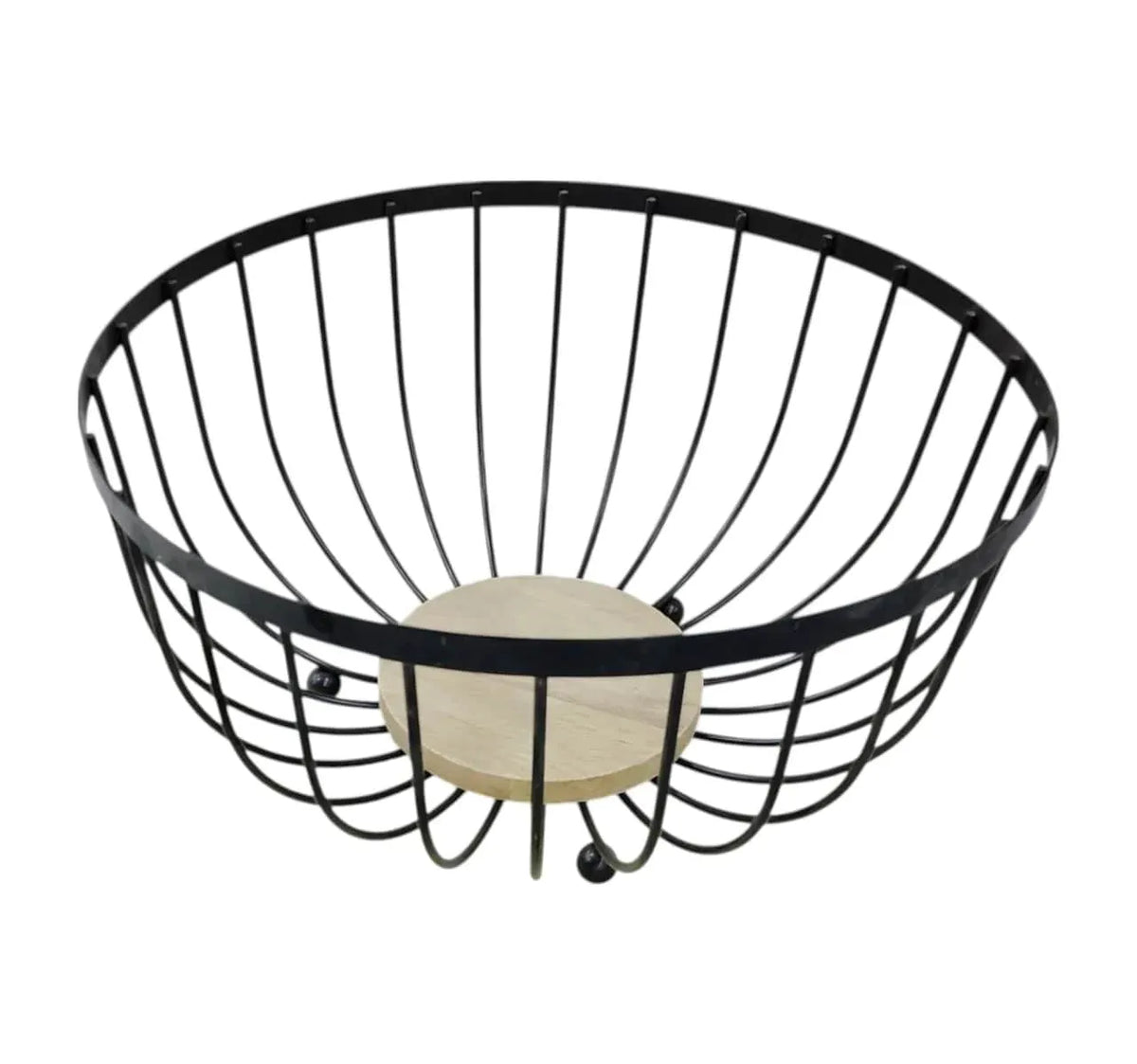 طبق فواكه معدني بقاعدة خشب – تصميم عصري أنيق