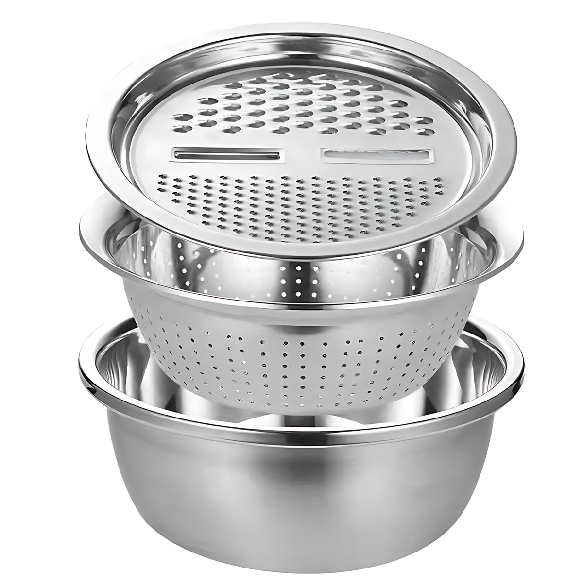 3-Piece Stainless Steel Set – Grater, Strainer & Mixing Bowl