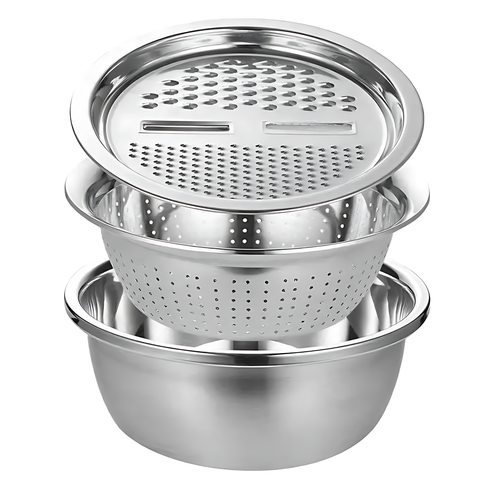 3-Piece Stainless Steel Set – Grater, Strainer & Mixing Bowl