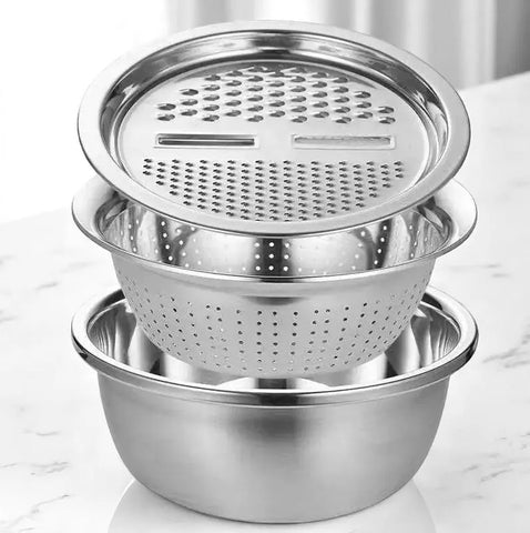 3-Piece Stainless Steel Set – Mixing Bowl, Strainer & Grater