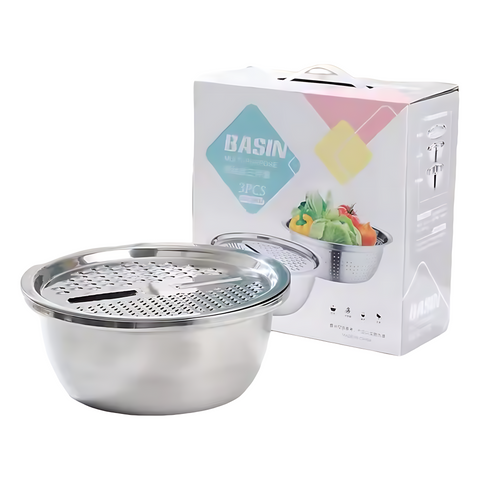 3-Piece Stainless Steel Set – Grater, Strainer & Mixing Bowl