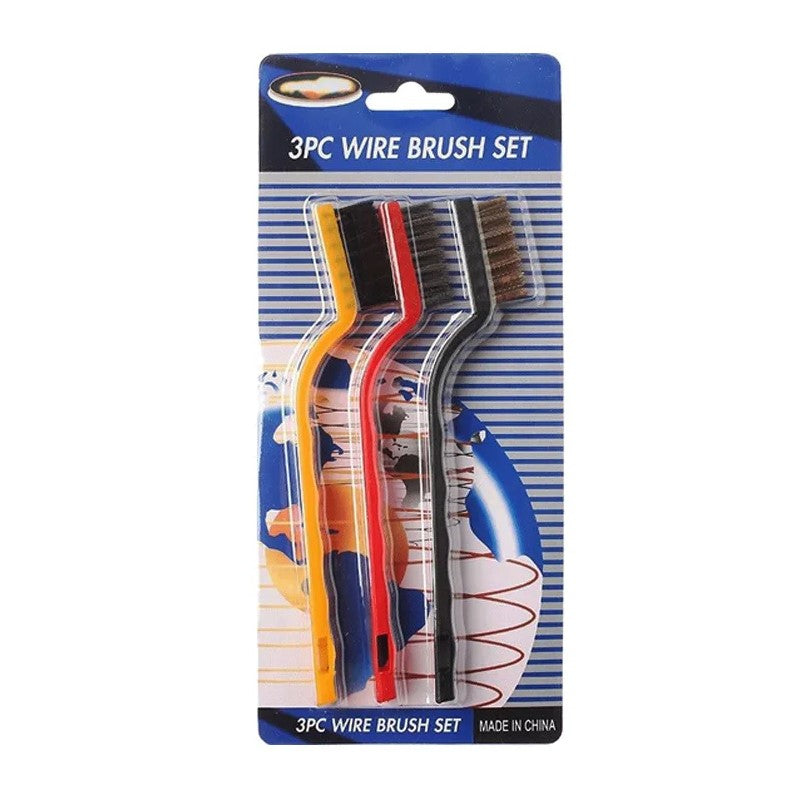 Small Wire Cleaning Brush Set – 3-Piece Heavy-Duty Utility Brushes with Plastic Handle