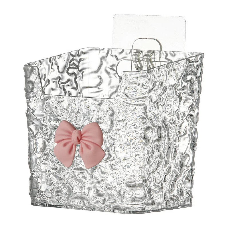 Acrylic Wall-Mounted Makeup Brush & Accessories Holder with Bow – Easy Adhesive Installation