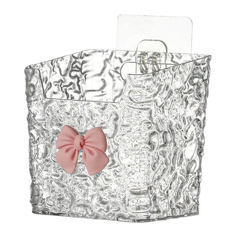 Acrylic Wall-Mounted Makeup Brush & Accessories Holder with Bow – Easy Adhesive Installation