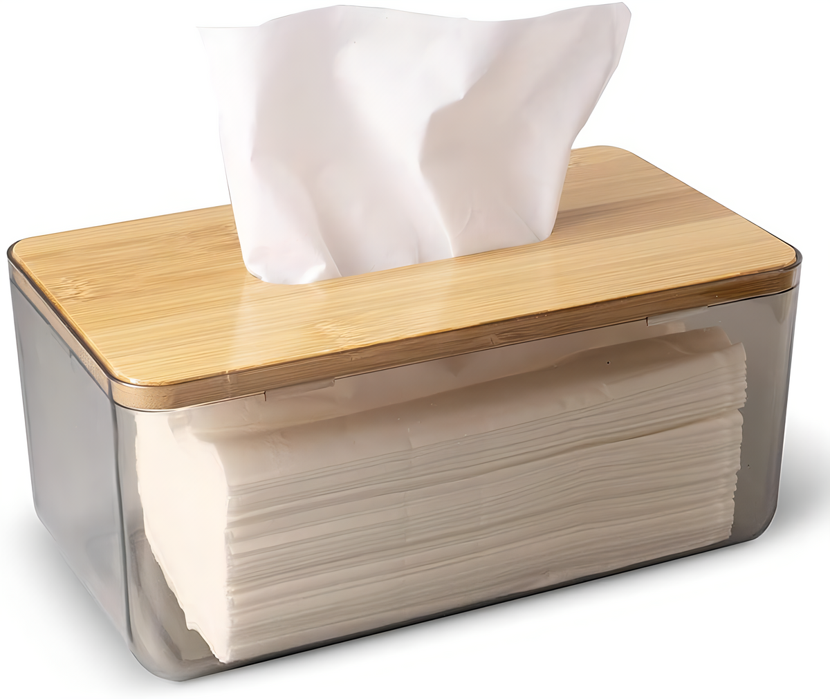 Acrylic Tissue Box with Natural Bamboo Lid