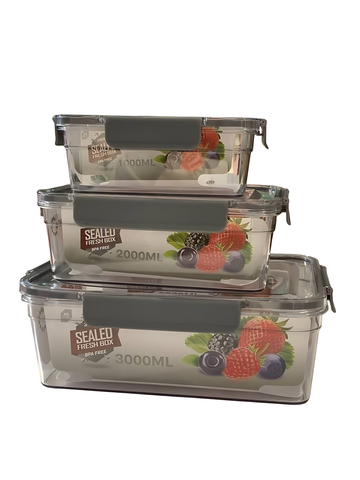 3-Piece Transparent Acrylic Food Storage Containers with Airtight Lids – 1000ml, 2000ml, 3000ml