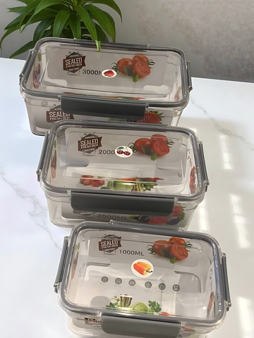 3-Piece Transparent Acrylic Food Storage Containers with Airtight Lids – 1000ml, 2000ml, 3000ml