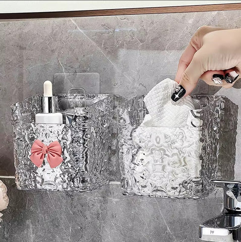 Acrylic Wall-Mounted Makeup Brush & Accessories Holder with Bow – Easy Adhesive Installation