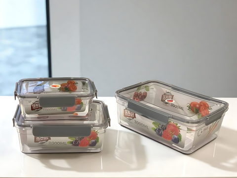 3-Piece Transparent Acrylic Food Storage Containers with Airtight Lids – 1000ml, 2000ml, 3000ml