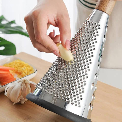3-Sided Stainless Steel Cone Grater with Wooden Handle