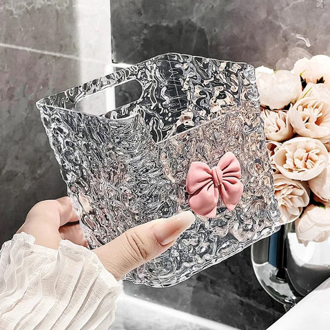 Acrylic Wall-Mounted Makeup Brush & Accessories Holder with Bow – Easy Adhesive Installation