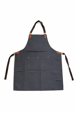 مريلة مطبخ قماش ثقيل لون رمادي غامق بأحزمة قابلة للتعديل – Dark grey heavy-duty fabric kitchen apron with adjustable straps by ILVIA