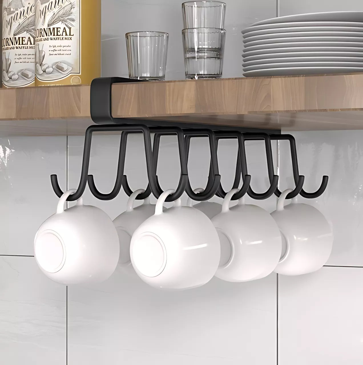 منظم مطبخ معدني أنيق لتخزين أدوات الطهي والمجات – Elegant Metal Kitchen Organizer for Mugs and Cookware