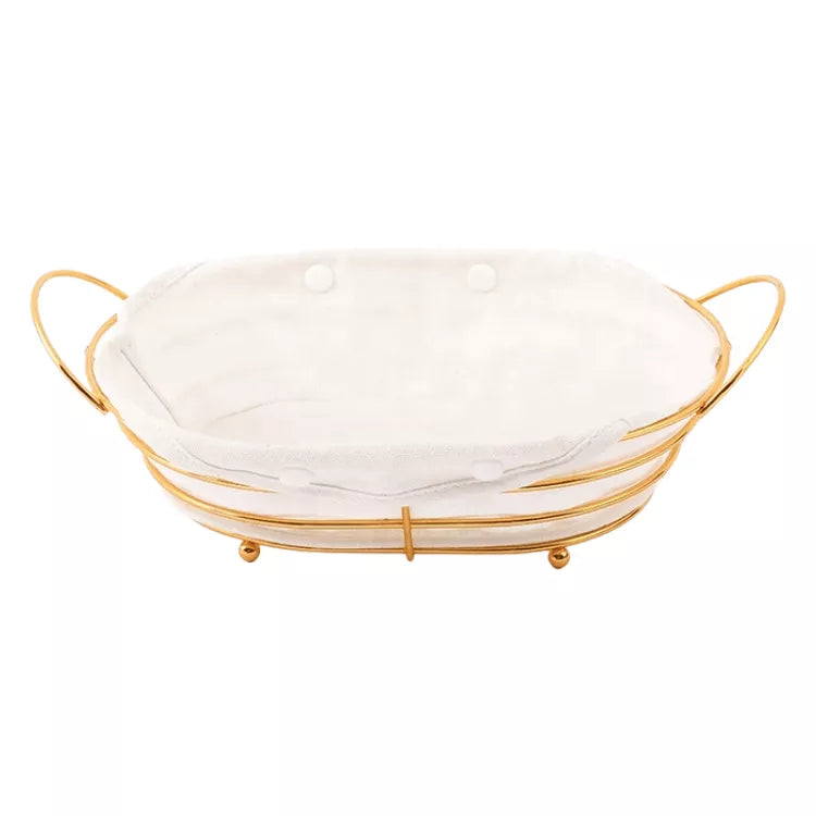 سلة تقديم ذهبية للخبز مع بطانة قماش قابلة للفك والغسل