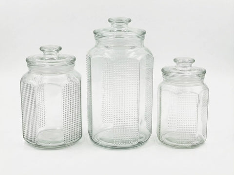 طقم برطمانات زجاج أوكتاجون – 3 قطع – عرض أمامي واضح للمقاسات الثلاثة