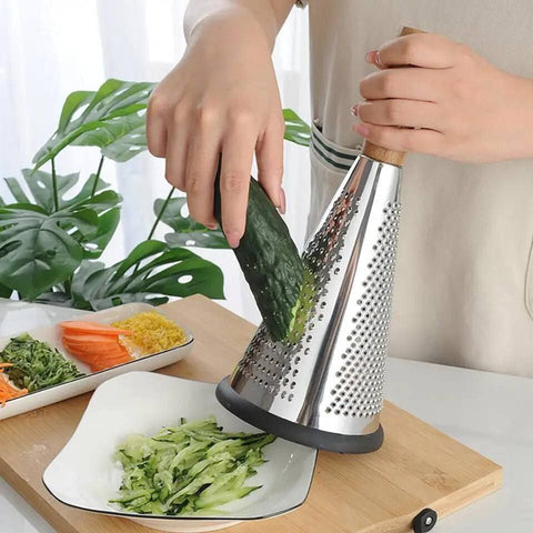 3-Sided Stainless Steel Cone Grater with Wooden Handle