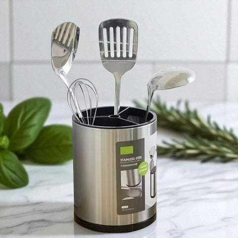 Stainless Steel Rotating Utensil Holder – 360° Swivel Kitchen Organizer