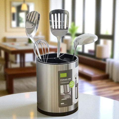 Stainless Steel Rotating Utensil Holder – 360° Swivel Kitchen Organizer