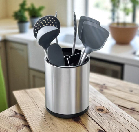 Stainless Steel Rotating Utensil Holder – 360° Swivel Kitchen Organizer