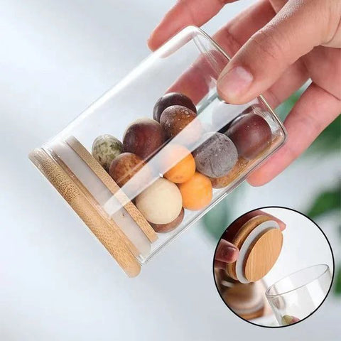 12-Piece Round Glass Spice Jar Set – 250ml with Airtight Bamboo Lids