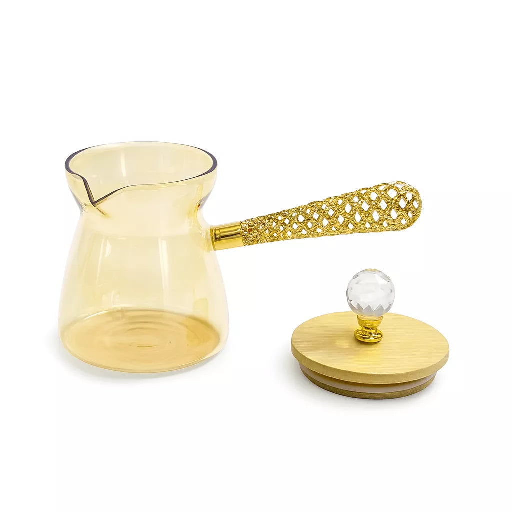 كنكة قهوة بيركس بغطاء ذهبي تصميم أنيق للمطبخ | Pyrex coffee pot with gold lid elegant kitchen design