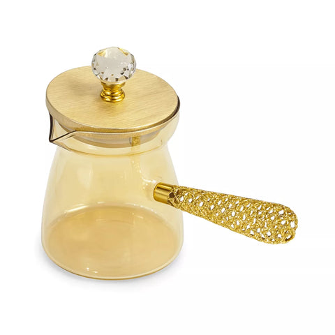 كنكة قهوة بيركس شفافة بيد ذهبية مقاومة للحرارة | Pyrex glass coffee pot with gold handle