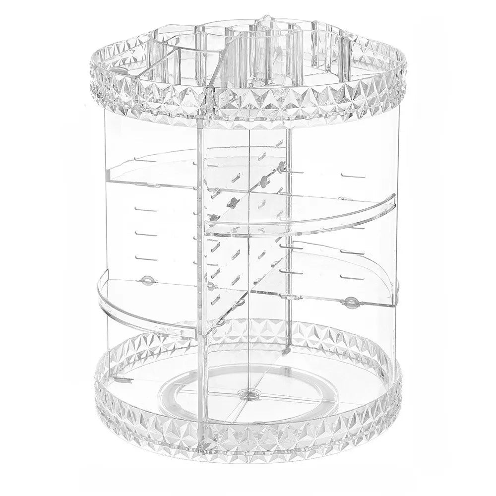 منظم مكياج دوار 360 درجة من الأكريليك الشفاف بتصميم كريستالي – ILVIA | 360° Rotating Crystal-Cut Acrylic Makeup Organizer by ILVIA