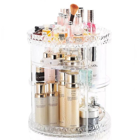 منظم مكياج دوّار شفاف بقاعدة ثابتة – ILVIA | Rotating Clear Makeup Organizer with Stable Base – ILVIA