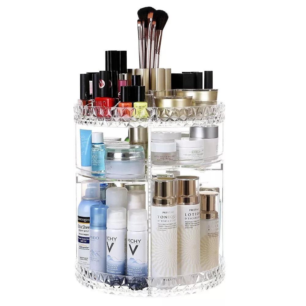 منظم مكياج دوّار شفاف بقاعدة ثابتة – ILVIA | Rotating Clear Makeup Organizer with Stable Base – ILVIA