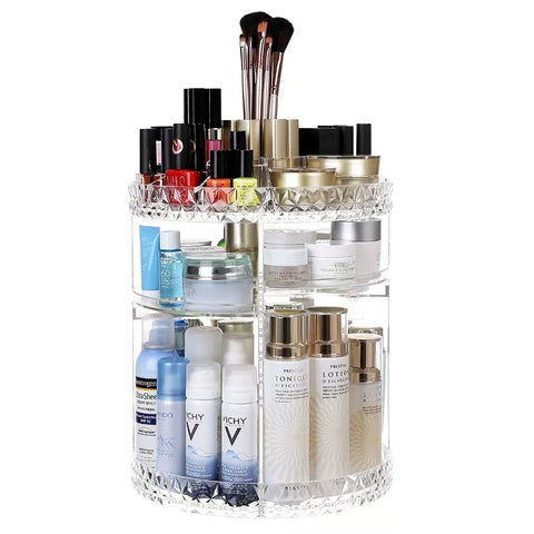 منظم مكياج دوّار شفاف بقاعدة ثابتة – ILVIA | Rotating Clear Makeup Organizer with Stable Base – ILVIA
