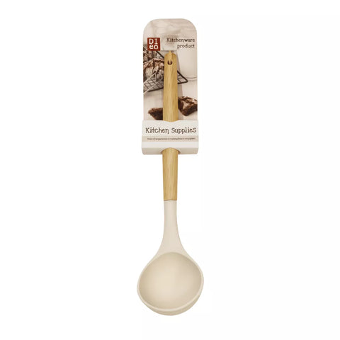 مغرفة شوربة سيليكون أبيض بيد خشب – White silicone soup ladle with wooden handle