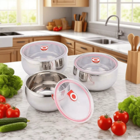 علب ستانلس مع الأغطية البلاستيك الشفافة – غلق محكم بسيليكون