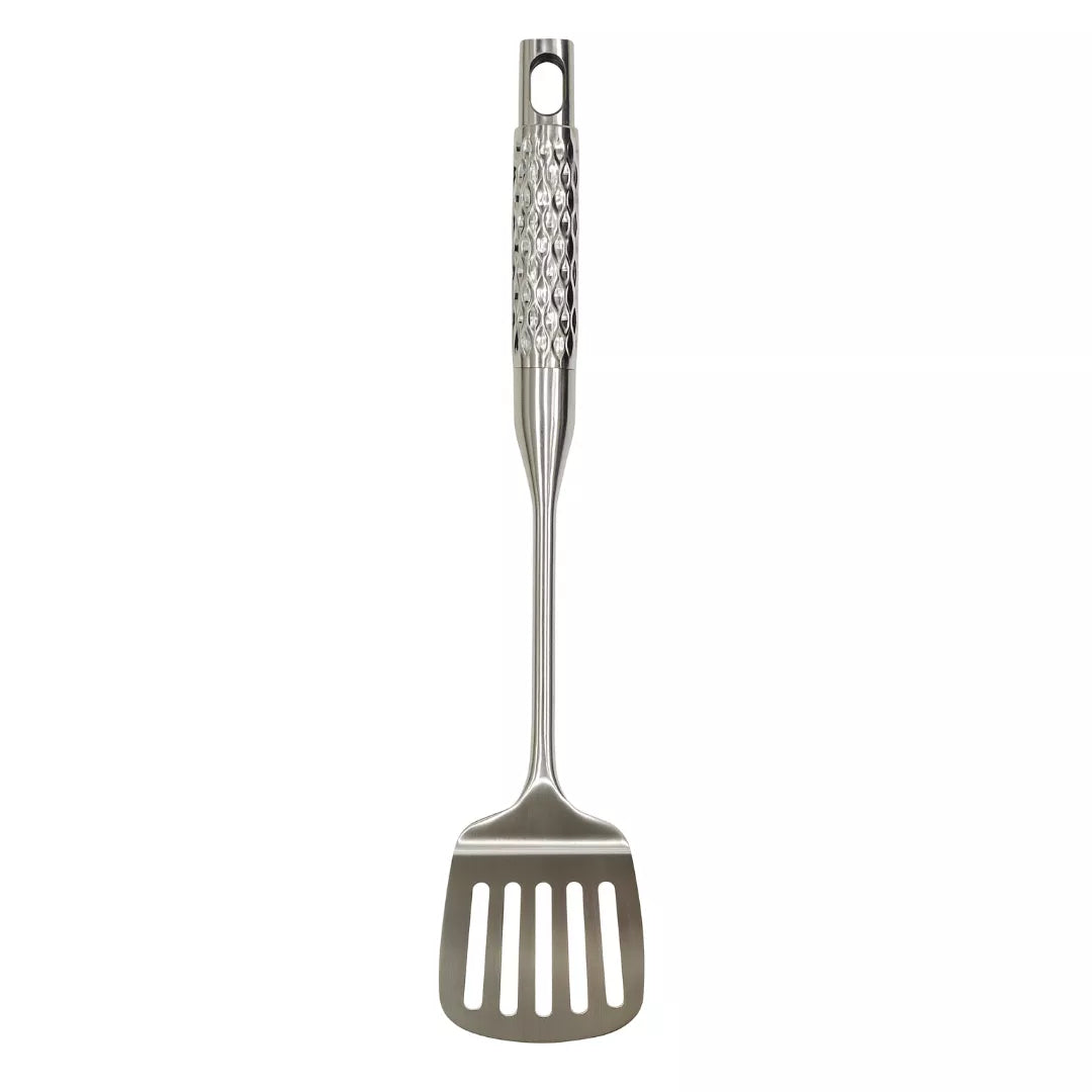 سباتولا استانلس ستيل مشقوقة تصميم اليد الأول – Stainless Steel Slotted Spatula handle design
