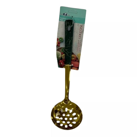 مغرفة تقديم بفتحات ستانلس ستيل ذهبي بمقبض رخامي (أسود – وردي – أخضر زيتوني)