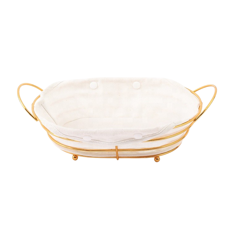 Golden Serving Bread Basket with Washable Cloth Liner