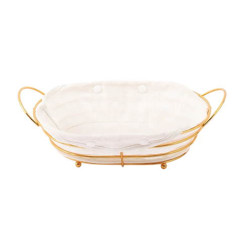 Golden Serving Bread Basket with Washable Cloth Liner